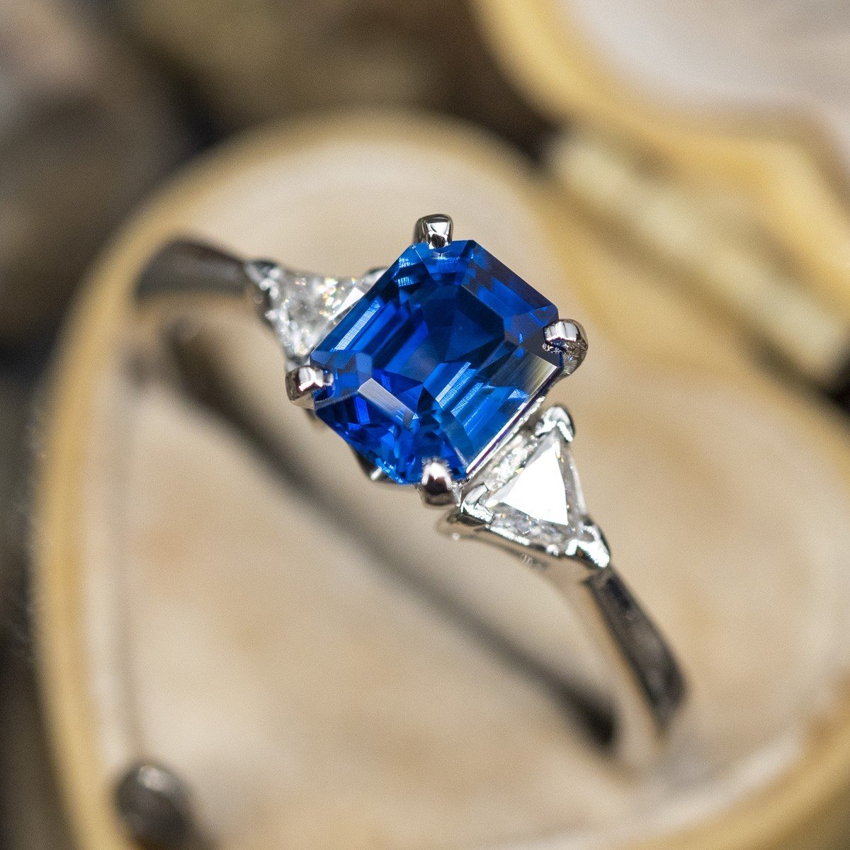Blue Sapphire Diamond Halo Engagement Ring – Harold Stevens