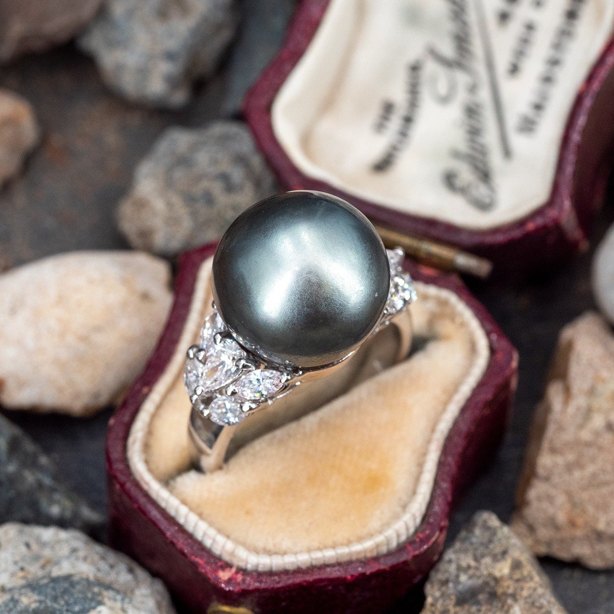 18ct White Gold Tahitian Pearl Ring with Diamonds | Allgem Jewellers