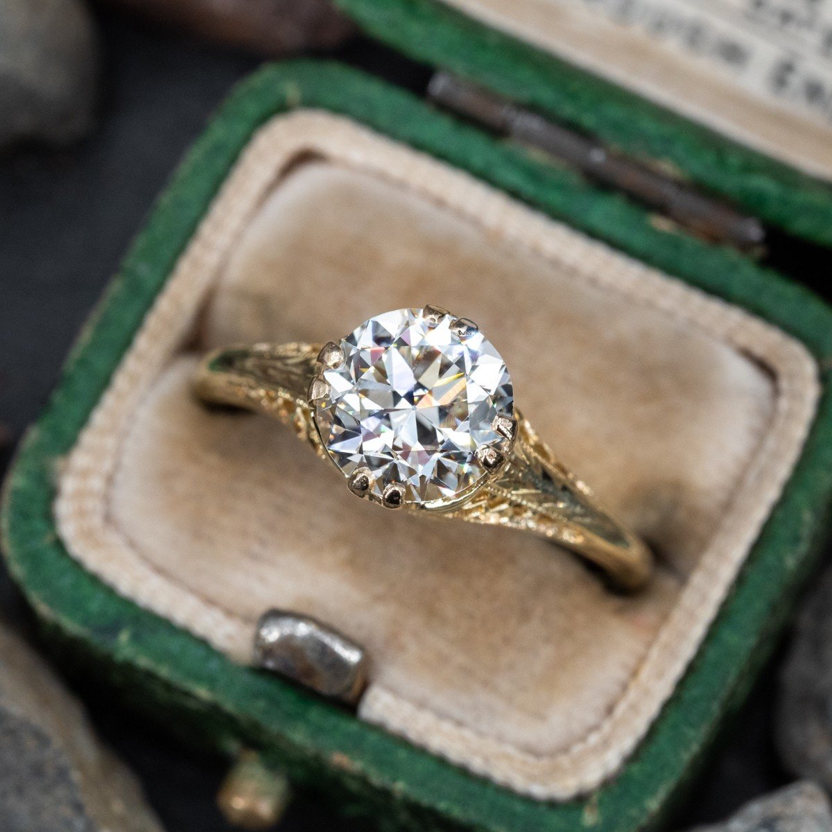 fiber indendørs Misvisende Vintage Diamond Filigree Engagement Ring 14K Yellow Gold, 1.61ct I/VS2 GIA