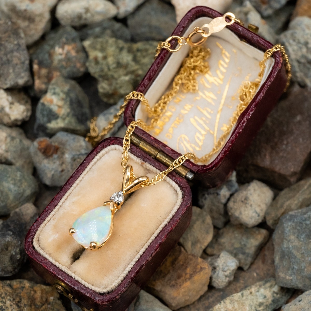 Fire Opal Teardrop Pendant 14k Box Link Chain Necklace Vintage Art Dec –  The Jewelry Gallery of Oyster Bay