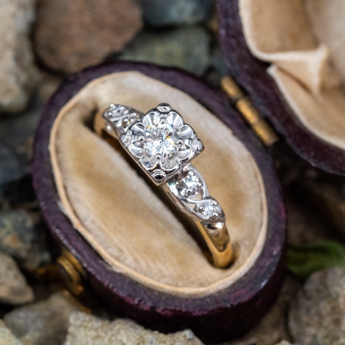 18k Yellow Gold And 14K Gold Custom Vintage Diamond Engagement Ring #102797  - Seattle Bellevue | Joseph Jewelry