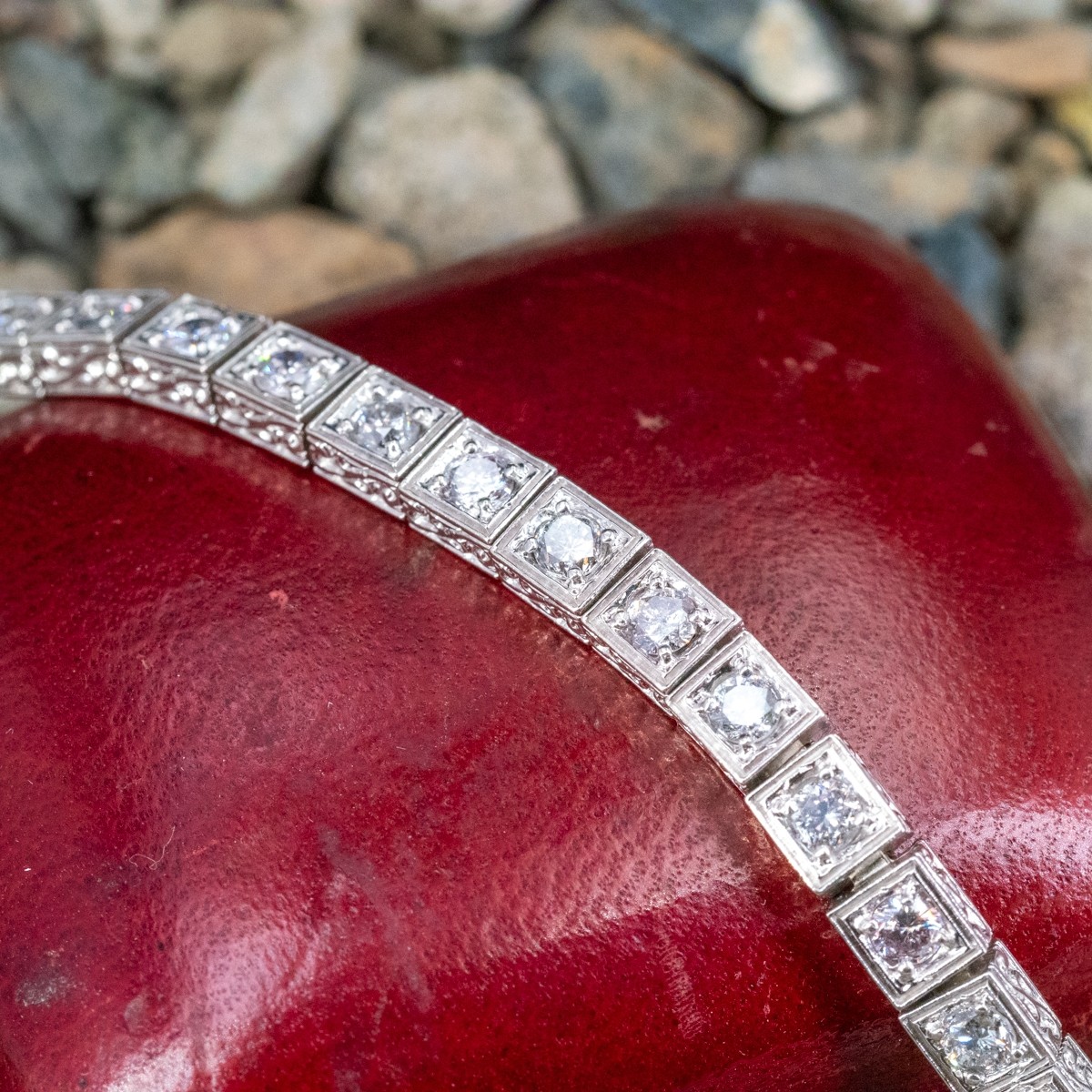 Vintage Art Deco Diamond Platinum Delicate Square Link Bracelet
