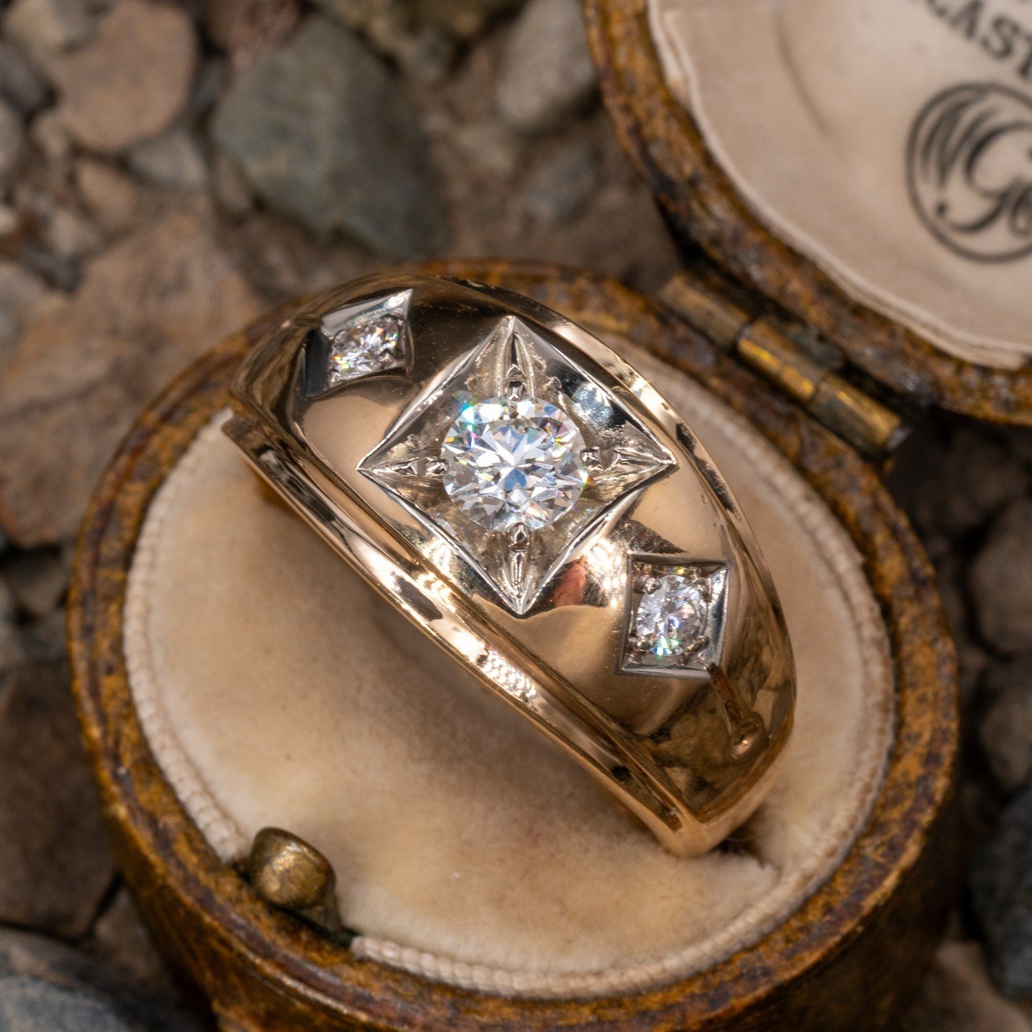 Vintage 14k Yellow Gold Ring. Round Diamond Cluster Ring. Waterfall - Ruby  Lane
