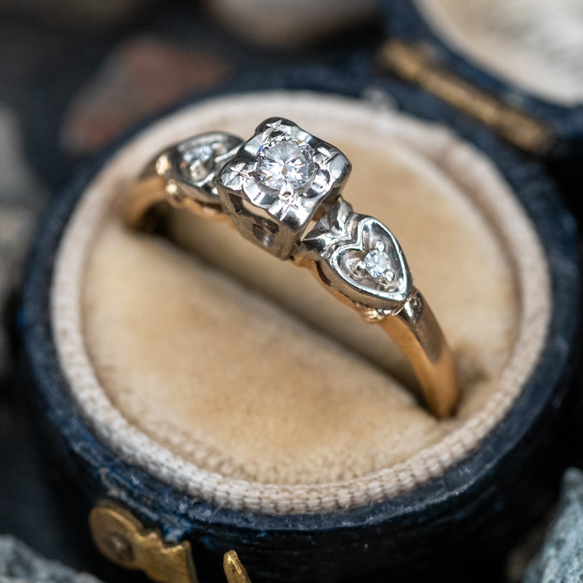 Vintage 1940's Retro 14 Karat Yellow & White Gold 0.36 Carat Diamond  Engagement Ring - WeilJewelry