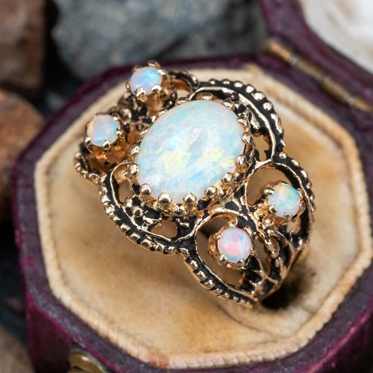 Vintage Opal Ring w/ Antiquing 14K Yellow Gold
