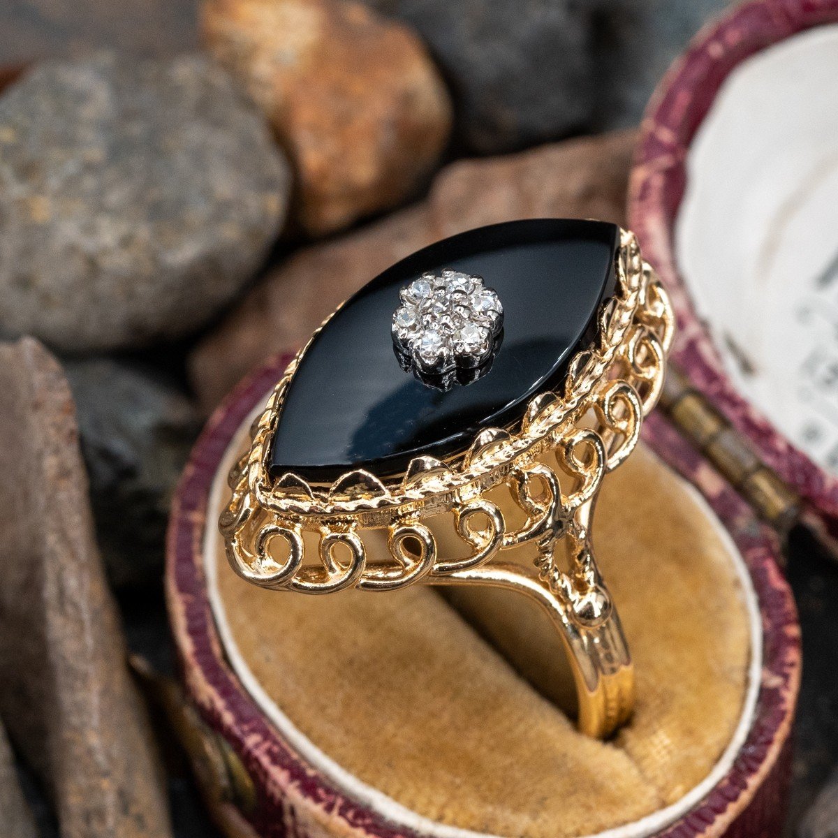 14K Rose Gold Kite Shaped Black Onyx Bezel Engagement Ring - Coolring  Jewelry