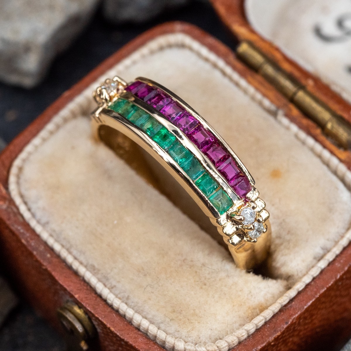 Natural Emerald Ruby Blue Sapphire Ring Three Stone 925 Sterling Silver  Handmade | eBay
