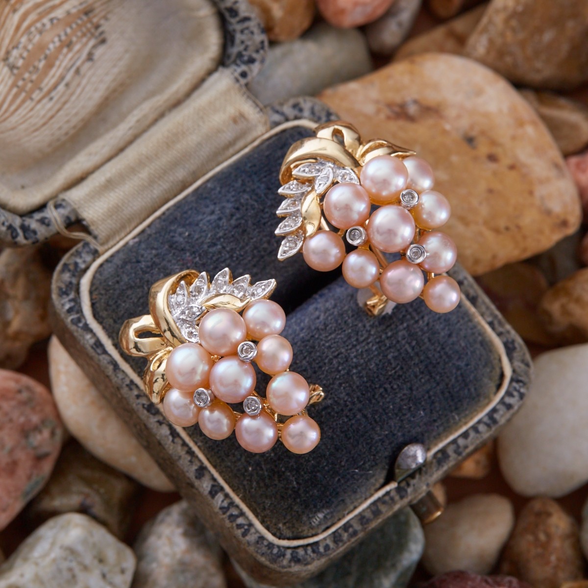 Gold Tone Faux Pearl Grape Cluster Drop Earrings  Arabella Bianco