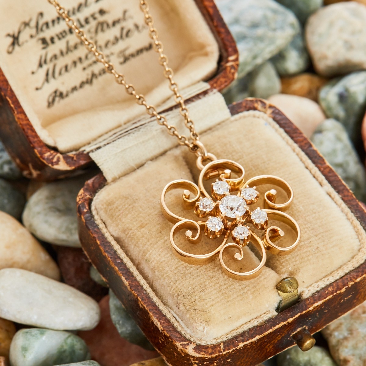 Victorian Diamond Pendant Necklace 18K & 14K Yellow Gold