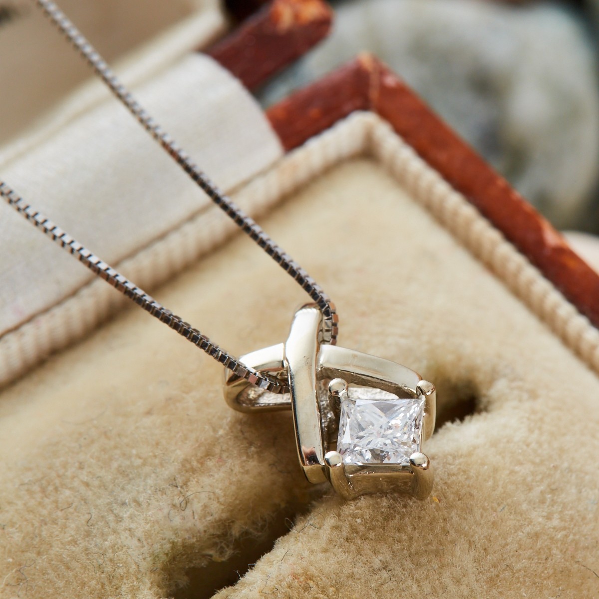 NEW 14K WG WHITE GOLD 1 CARAT PRINCESS CUT DIAMOND PENDANT CABLE CHAIN  NECKLACE | eBay