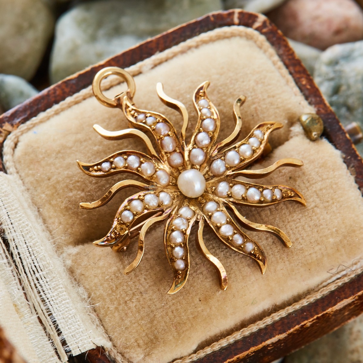 14 kt Gold Seed Pearl & Natural Sapphire WHEAT SHEAF MOTIF Brooch Pin  B0815