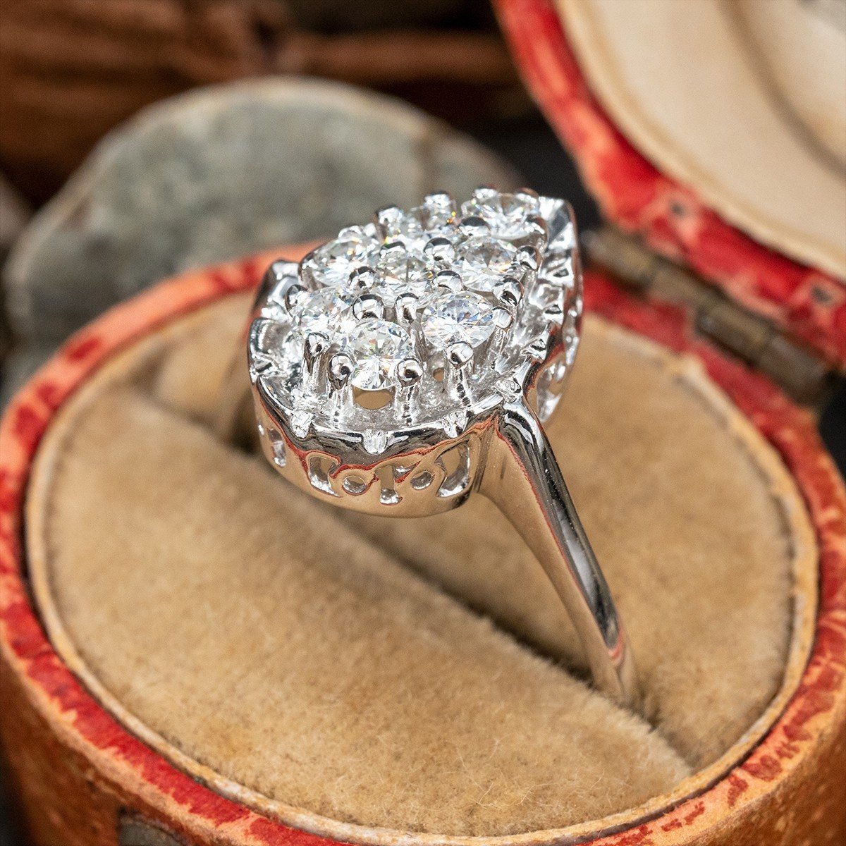 14K White Gold Pear Shaped Cluster Engagement Ring