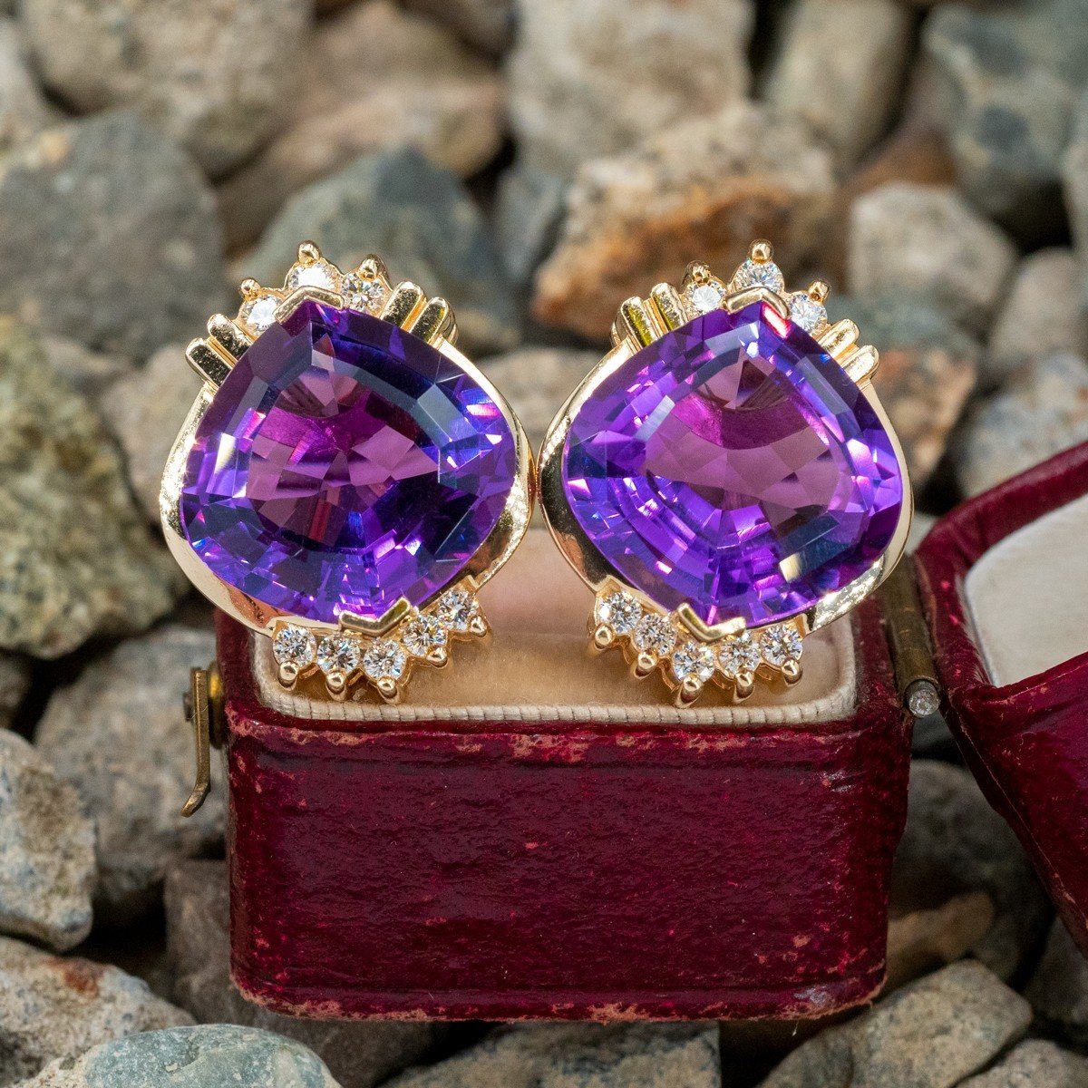 Bezel Set Round Amethyst, Blue Topaz & Diamond Floating Bubble Earring –  Park City Jewelers