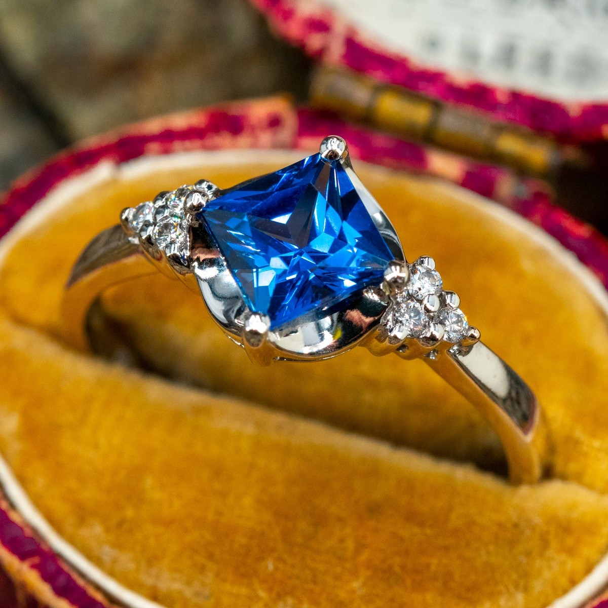 Princess-Cut Lab-Created Blue Sapphire and 1/7 CT. T.W. Diamond Engagement  Ring in 10K White Gold | Zales