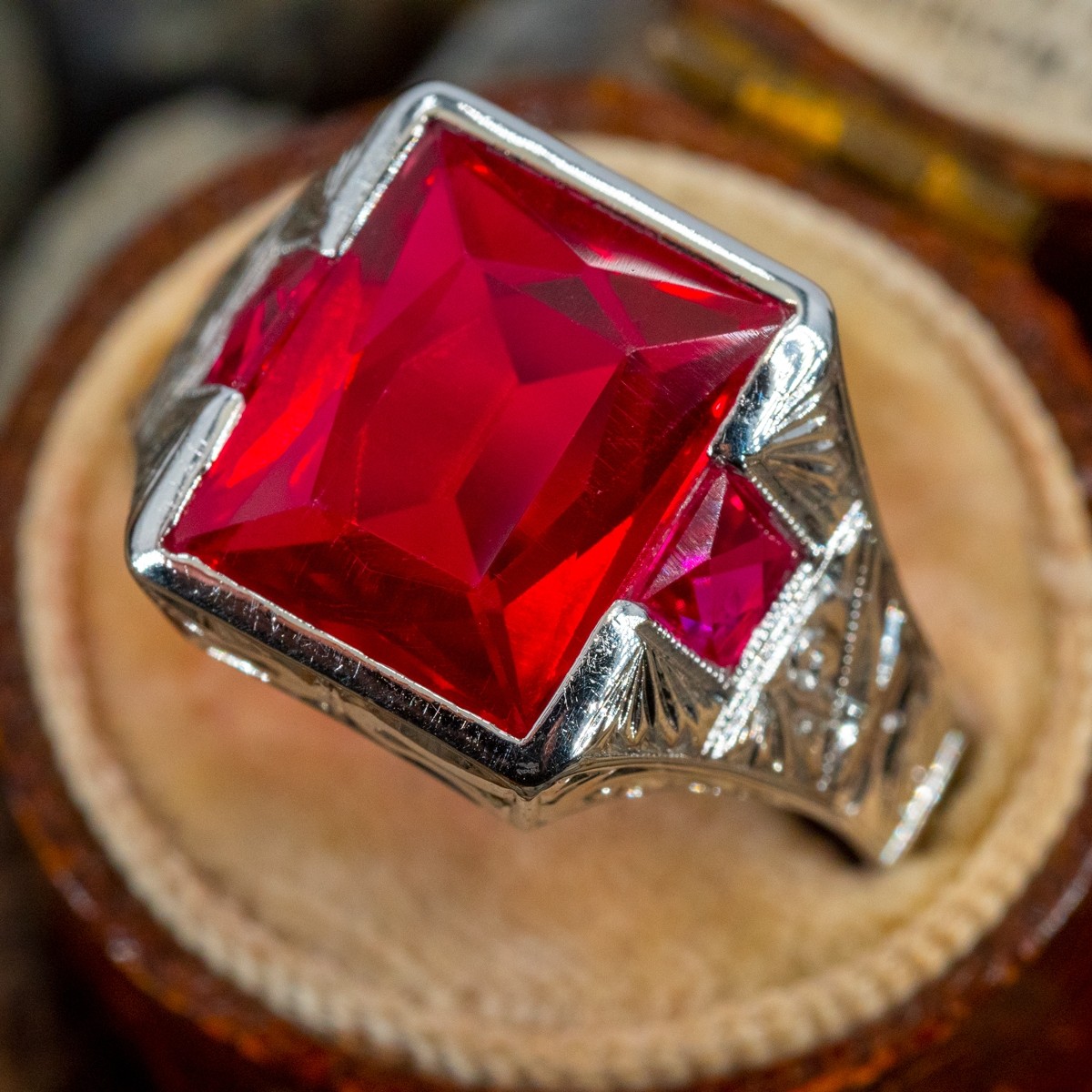 Diana 5.5 Carat Lab Created Ruby Oval with Halo Rounds Cluster CZ Ring -  Mystique of Palm Beach