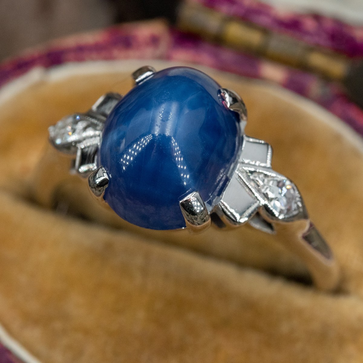 Vintage Blue Star Sapphire 2.63 Carat Ring 14k White Gold - Ruby Lane