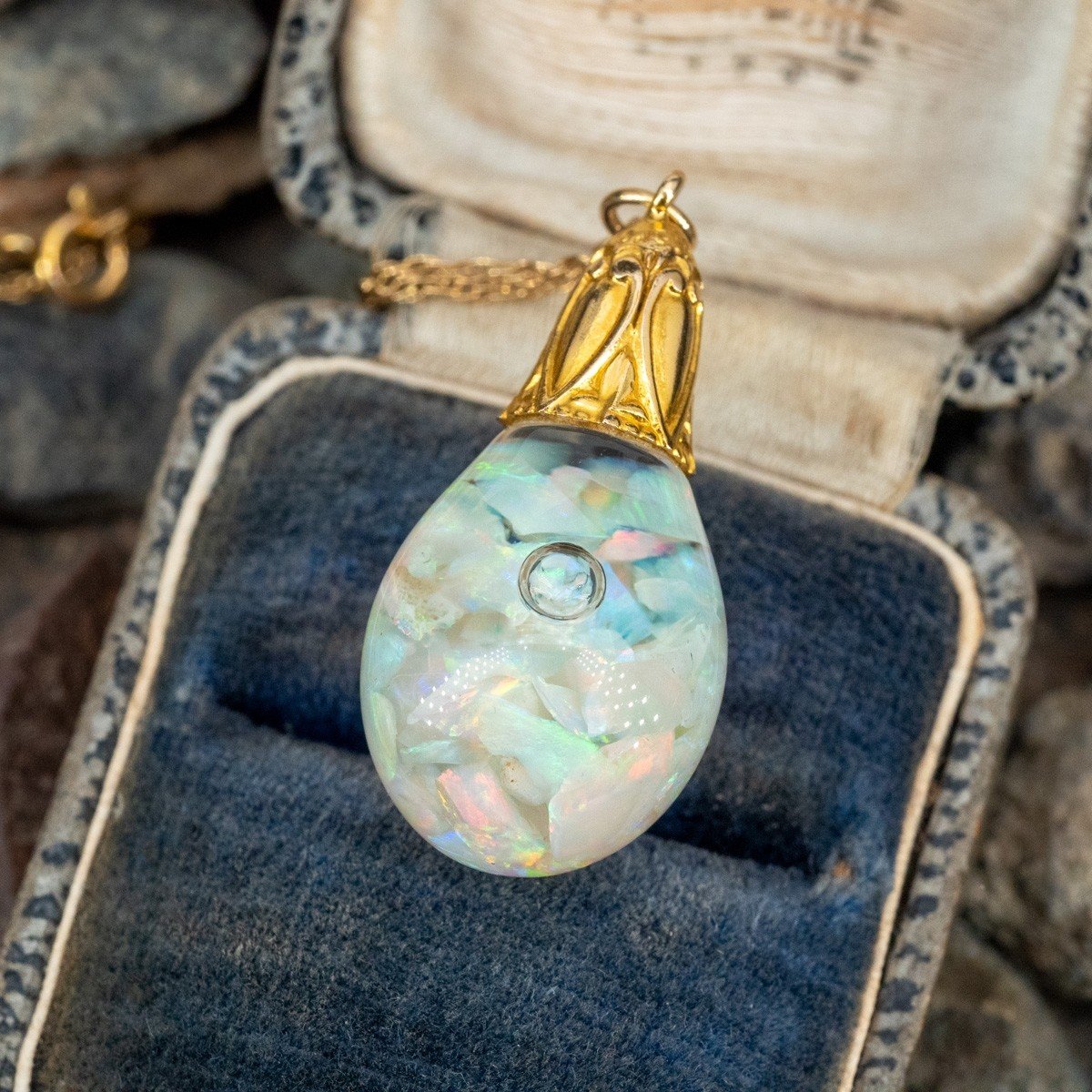 Vintage Silver Gold Vermeil Floating Opal Fob Pendant Charm Necklace –  Boylerpf
