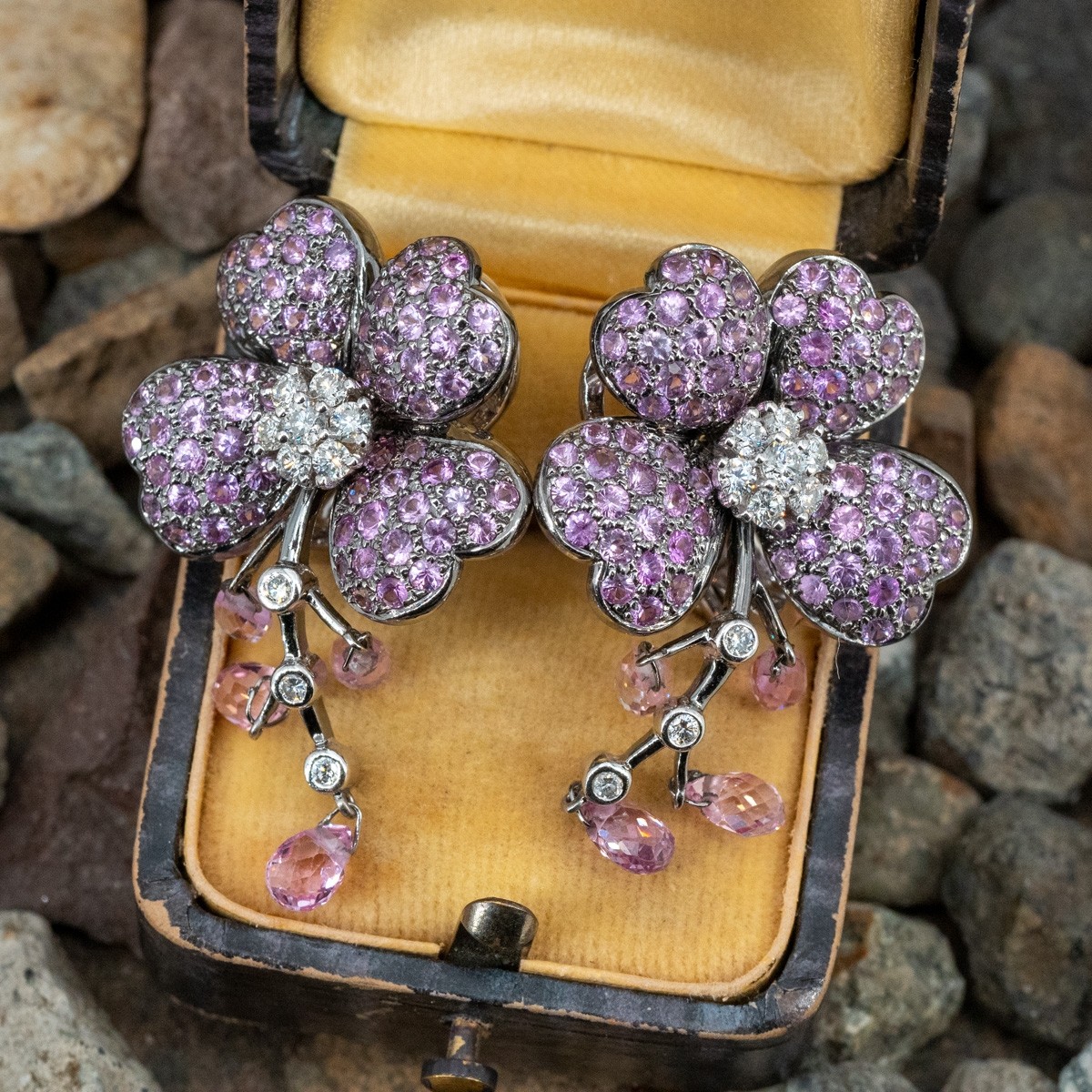 Pink Sapphire Flower Earrings