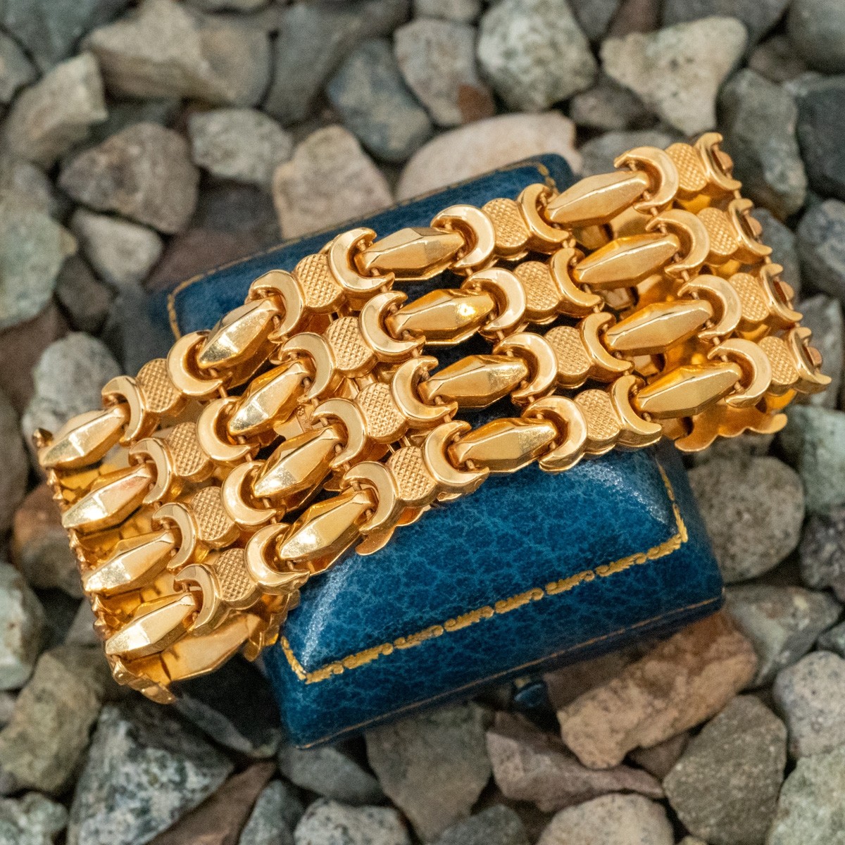 Vintage 14K Gold and Diamond Flat Curb Link Bracelet 65 Long  Alpha   Omega Jewelry