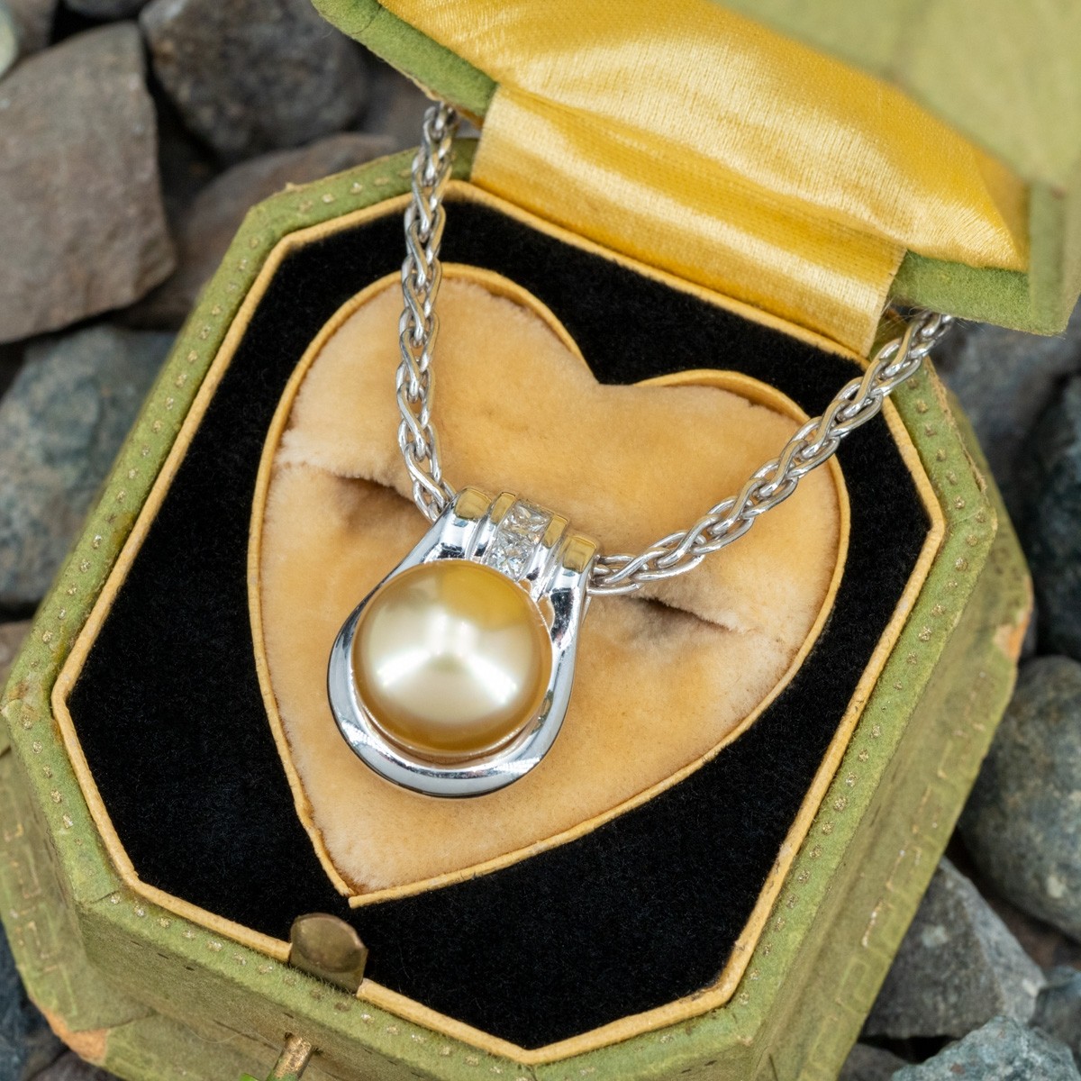 14k Golden Pearl Necklace with Diamond Rondelles – Sheryl Lowe
