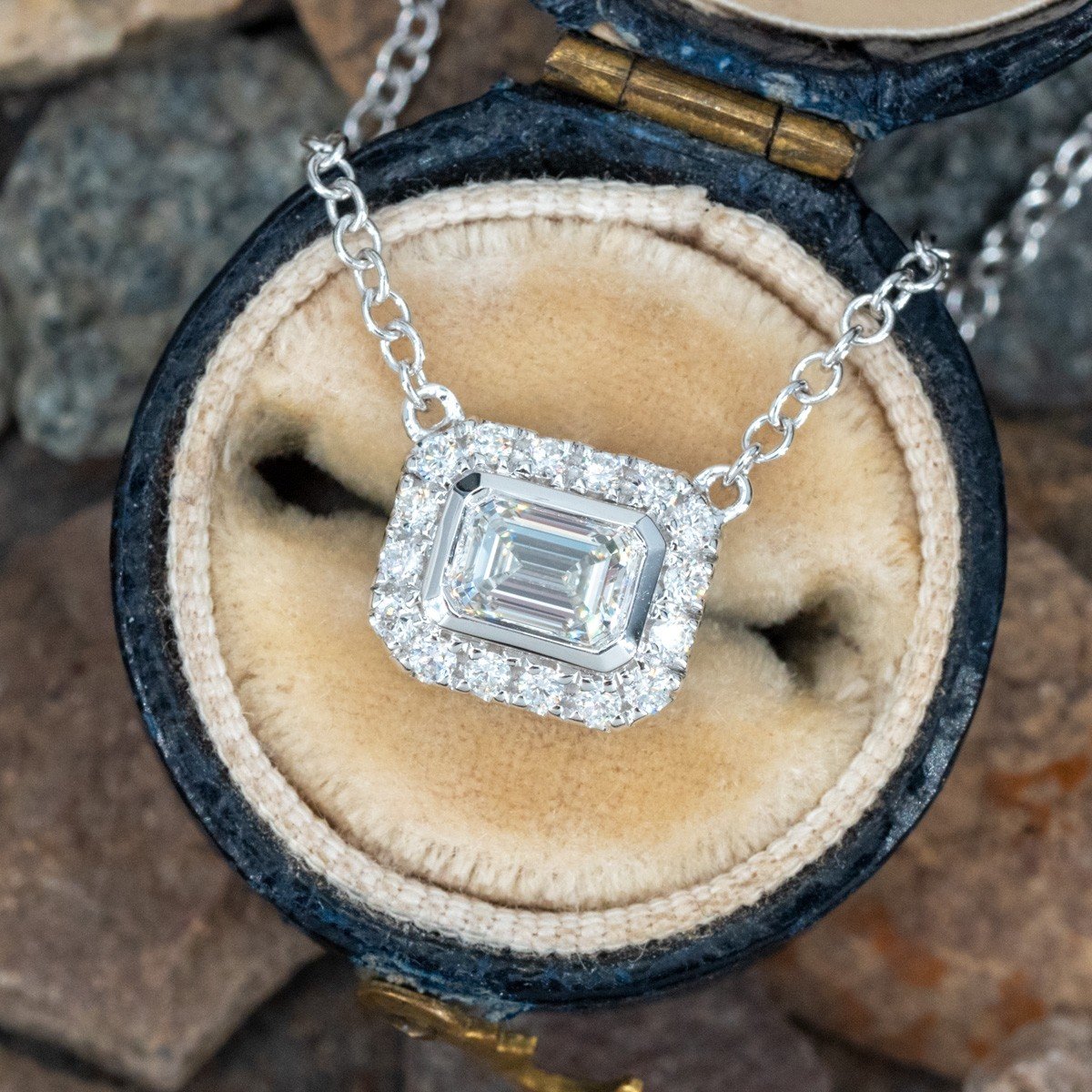 2 Carat Emerald Diamond Bezel Solitaire Necklace