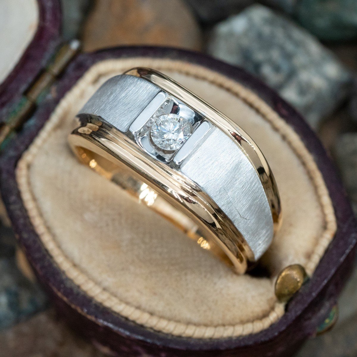 1/2 cttw Men's 3 Stone Diamond Engagement Ring 14K Yellow Gold SI Clar -  Vir Jewels