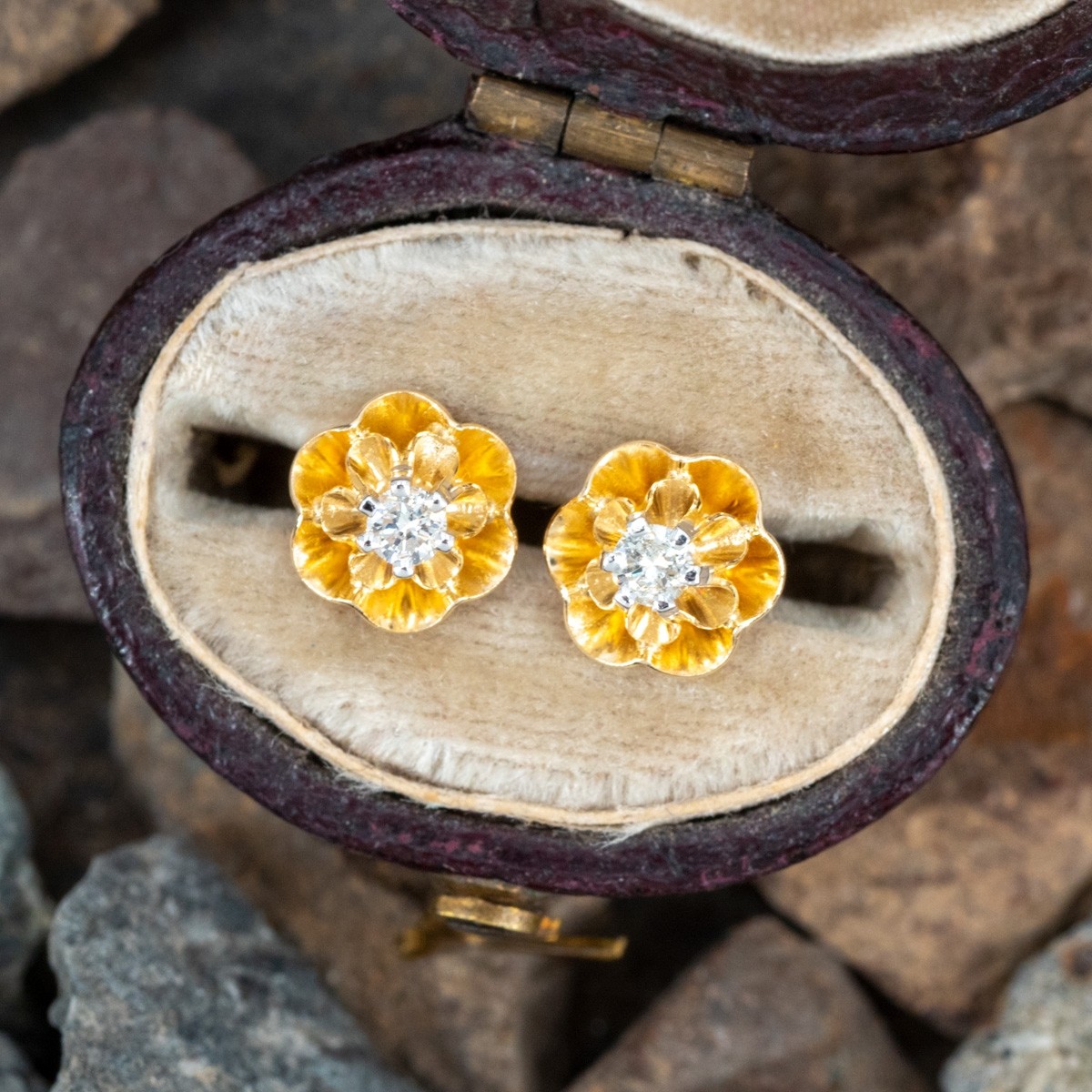 Dainty Buttercup Diamond Stud Earrings 14K Yellow Gold