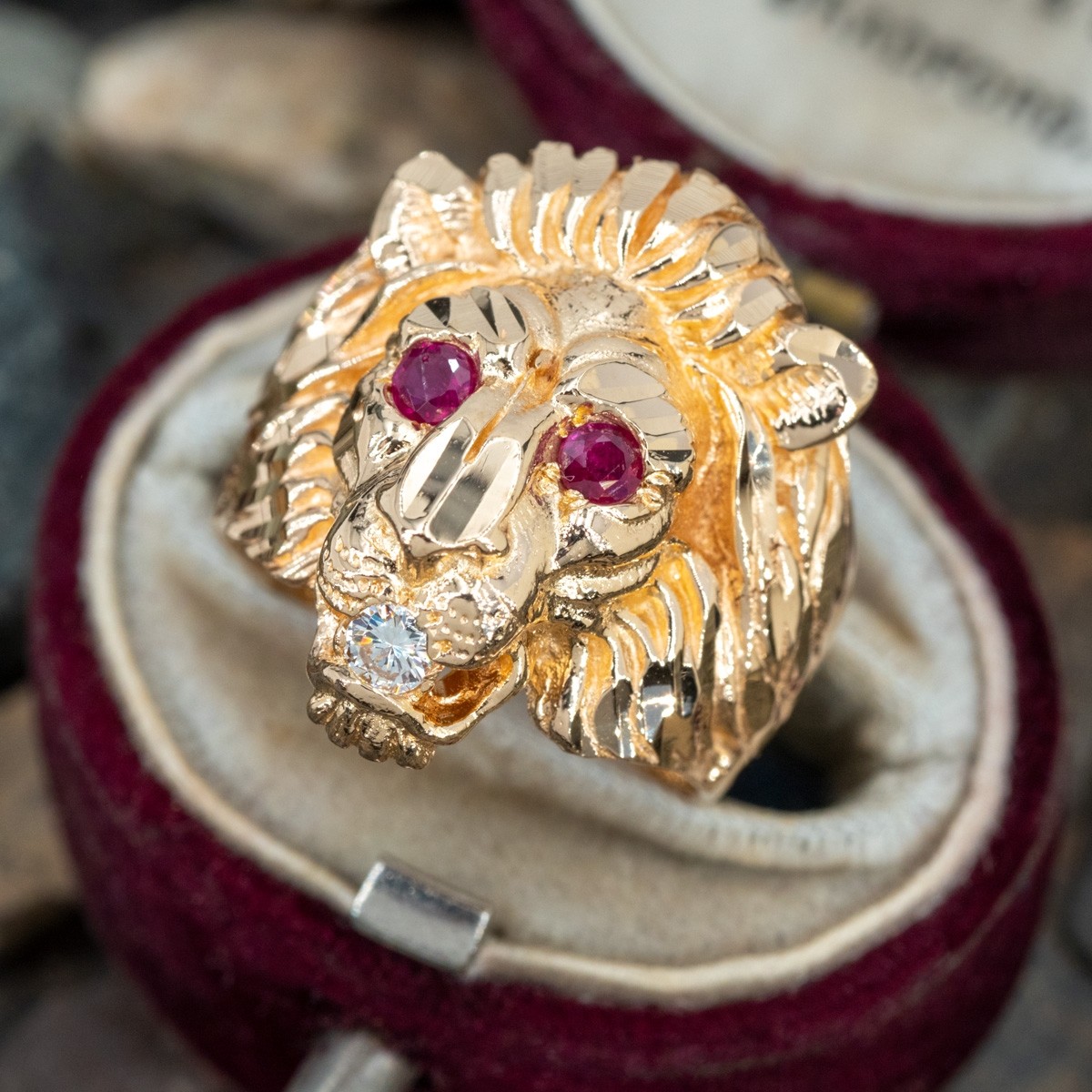 Buy Men's Big Lion Head Ring Ruby Eyes & CZ Real Solid 10K Yellow Gold Size  11 Online in India - Etsy