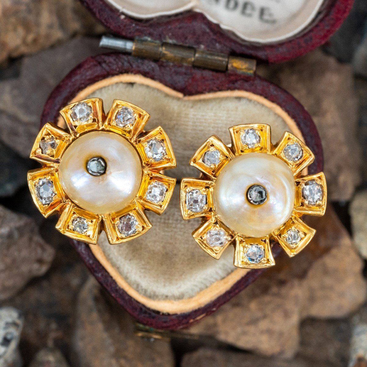 Antique Edwardian Natural Pearls & Diamonds Studs Earrings, 18kt Yellow  Gold And Platinum, Circa 1910 | 744359 | Sellingantiques.co.uk