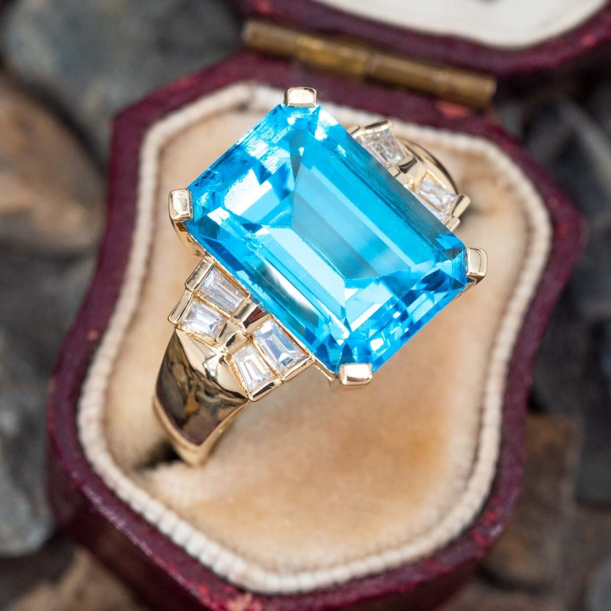 Vibrant Swiss Blue Topaz Ring w/ Diamond 14K Yellow Gold