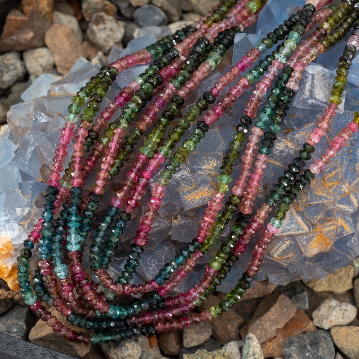 Semi Precious Stones Beggar Beads Necklace 24.5 Inch - Ruby Lane