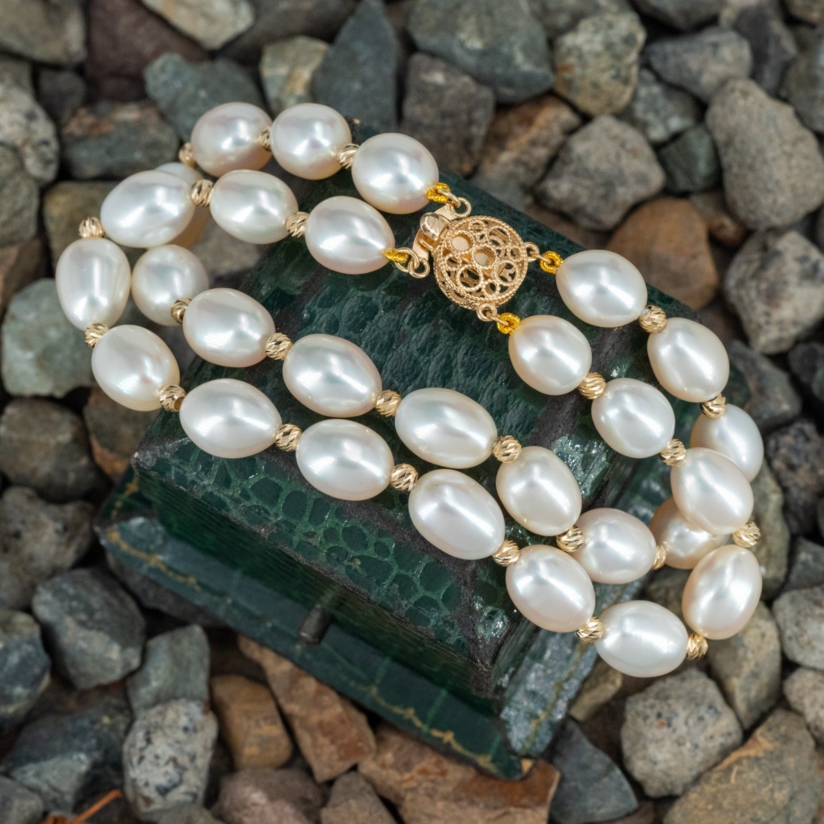 Double Strand Pearl Bracelet With Diamonds