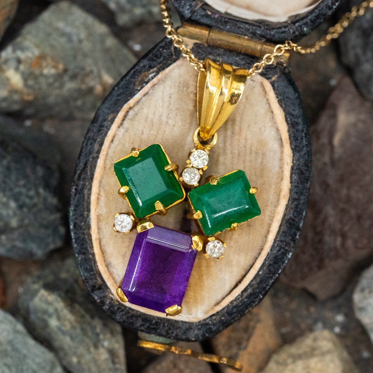Emerald & Diamond Halo Pendant, Panna Pendant - Shraddha Shree Gems