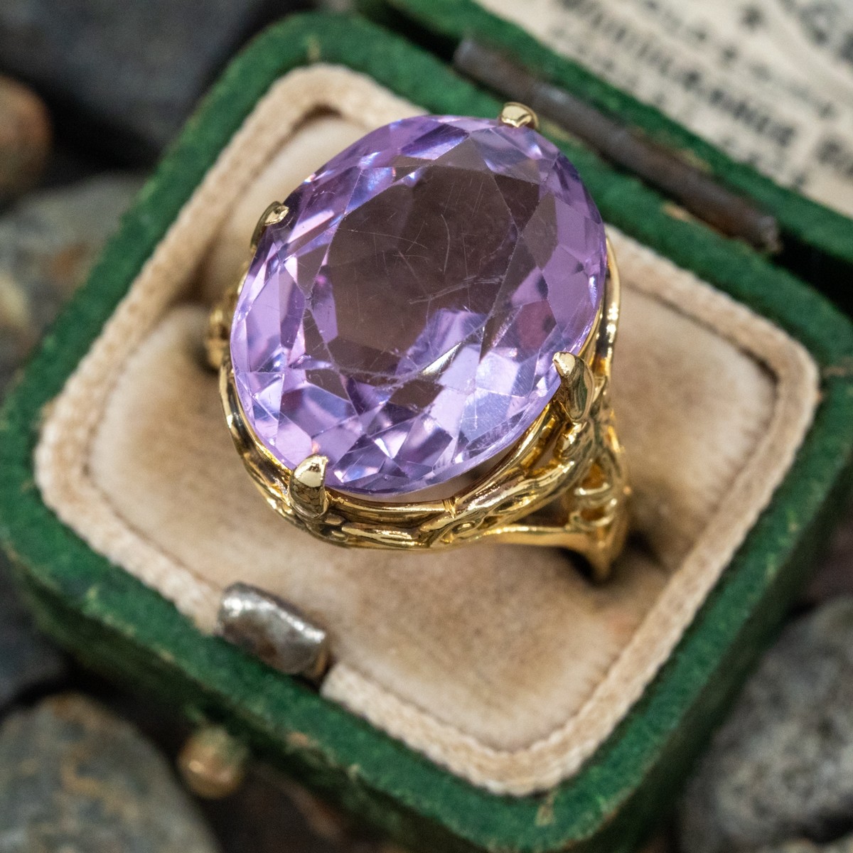 Vintage Amethyst & Diamond Cocktail Ring 18K Yellow Gold & Silver
