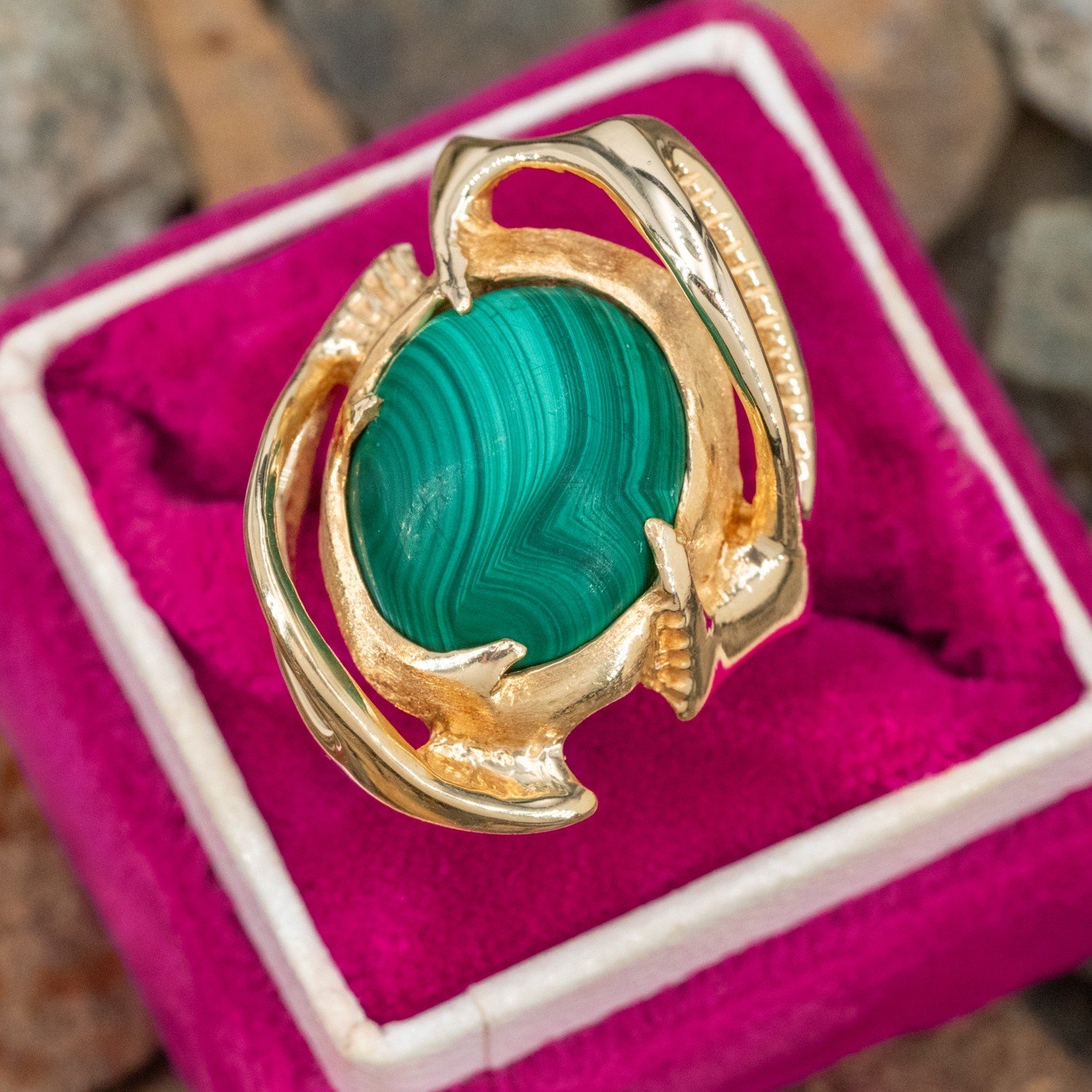 Amazon.com: 18K Gold Plated Green Malachite Gemstone Statement Ring (7):  Clothing, Shoes & Jewelry