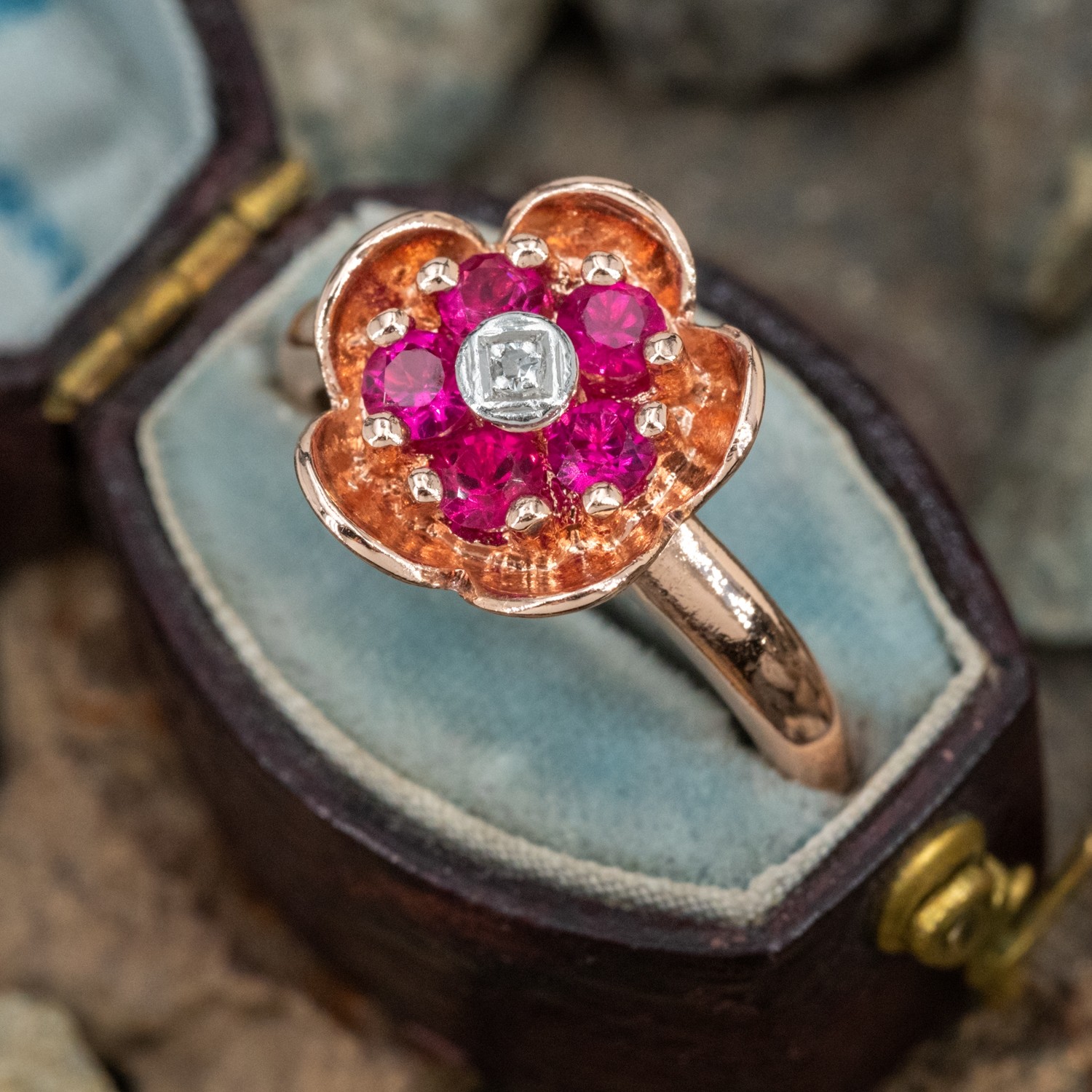 Ruby Diamond Flower Ring
