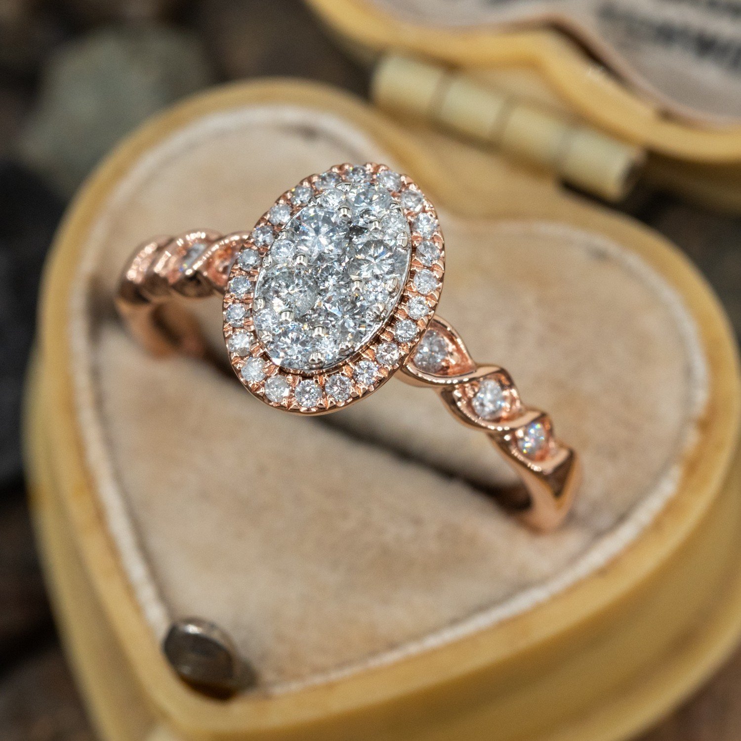 rose gold halo oval engagement rings