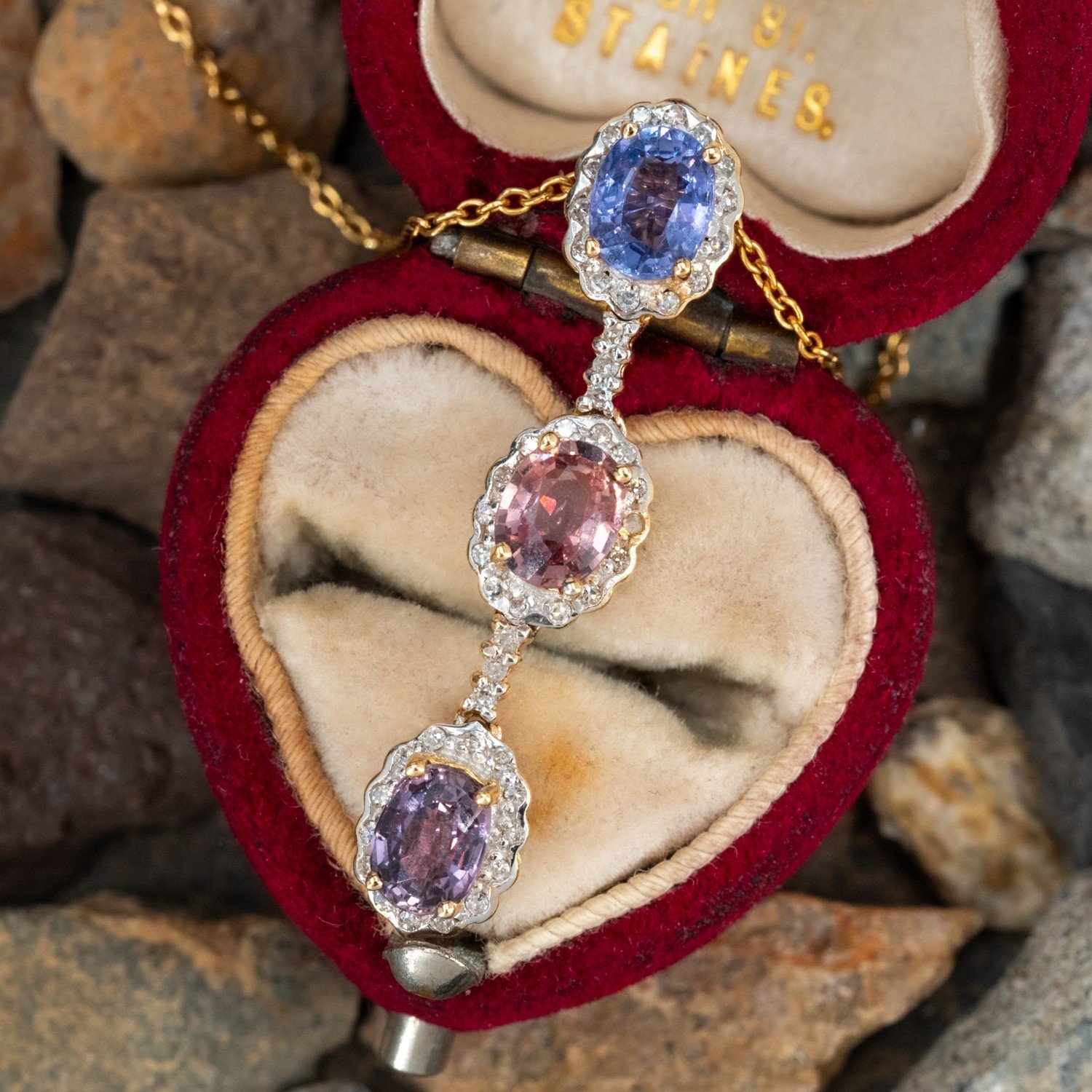 14K Yellow Gold Pink Sapphire Pendant Necklace
