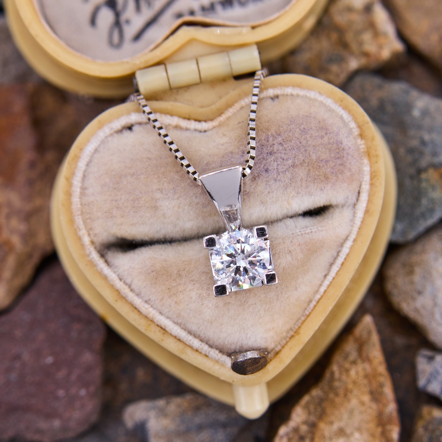 0.70 Carat Diamond Heart Pendant 14k Yellow & White Gold -  usjewelryfactory.com