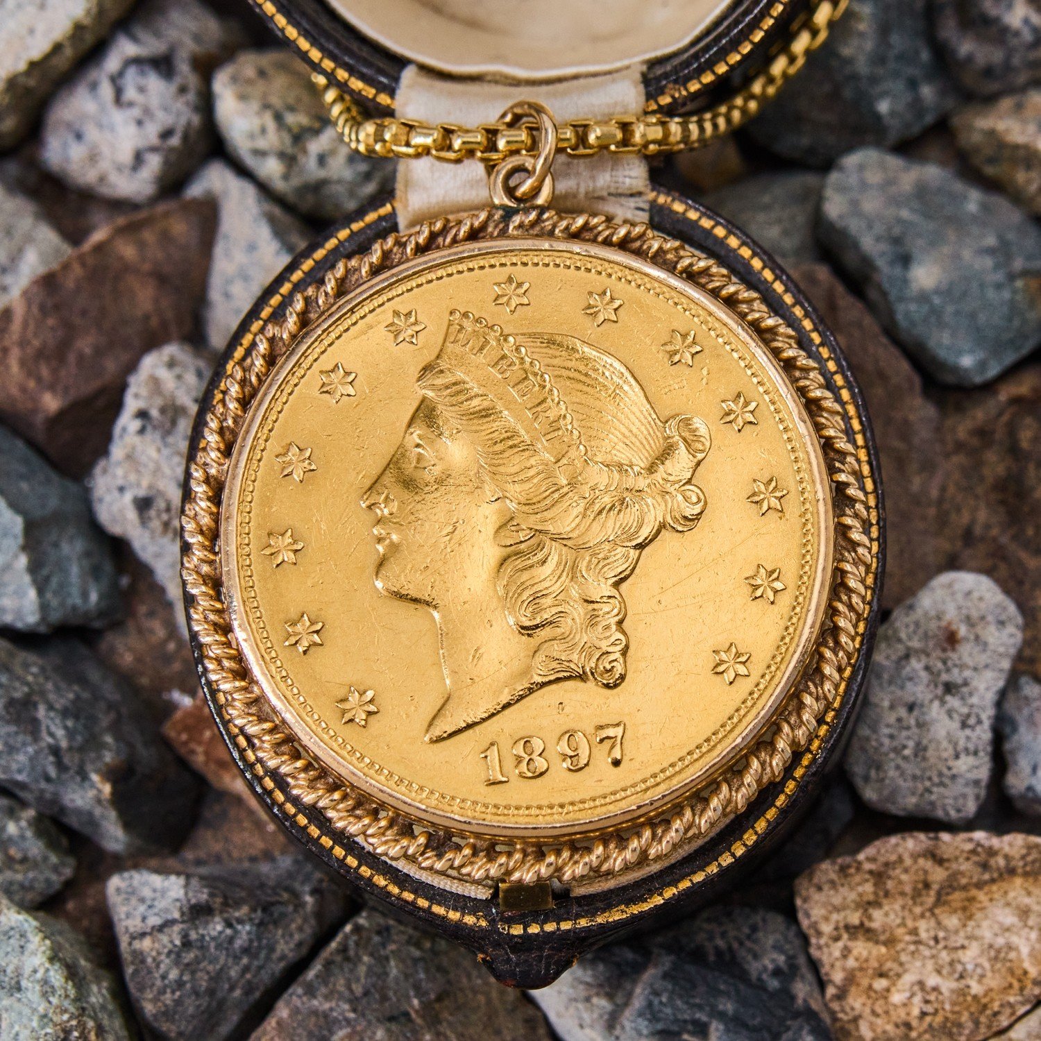 1897 American $20 Liberty Head Coin Necklace 14K Yellow Gold