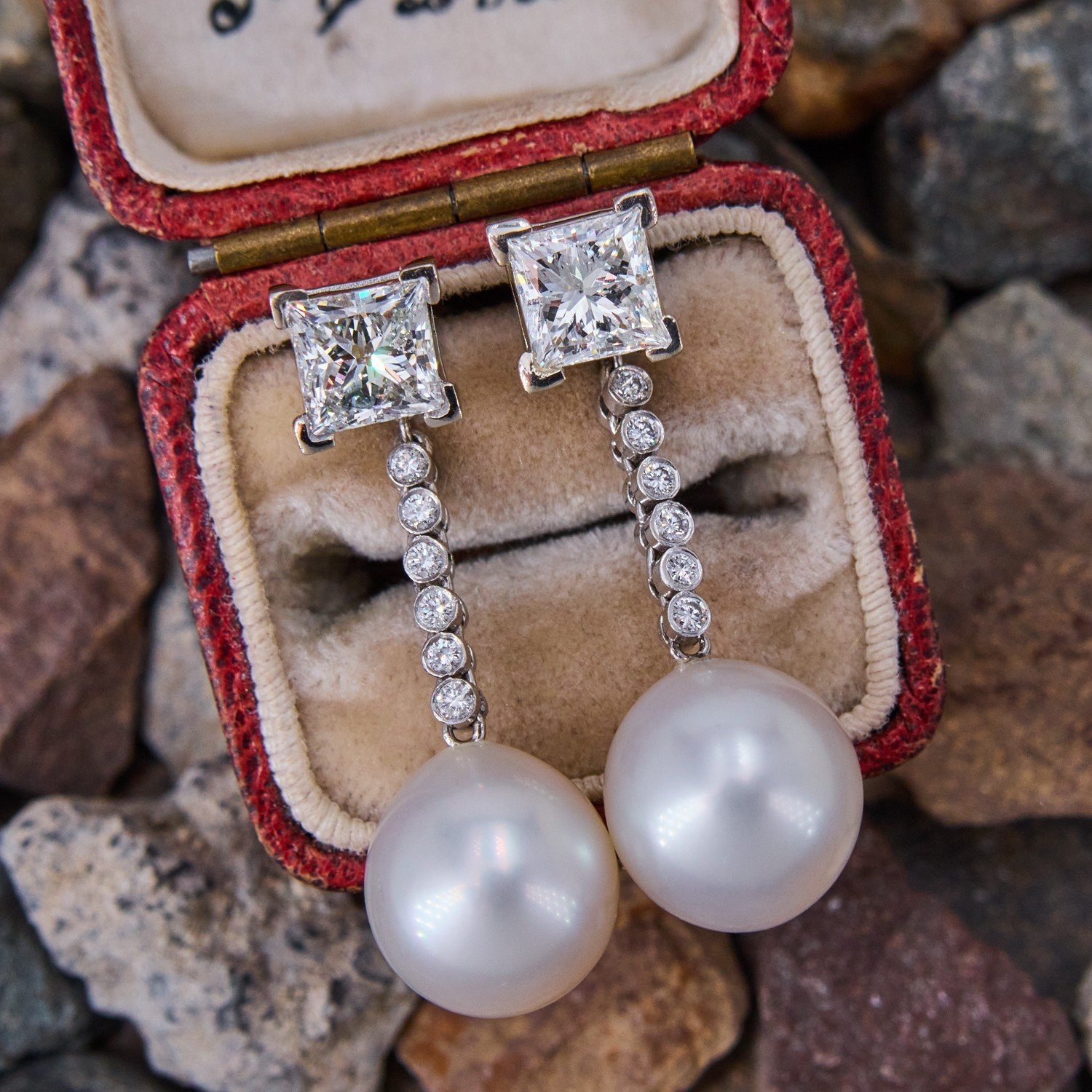 18ct Cultured Pearl & Diamond Drop Earrings