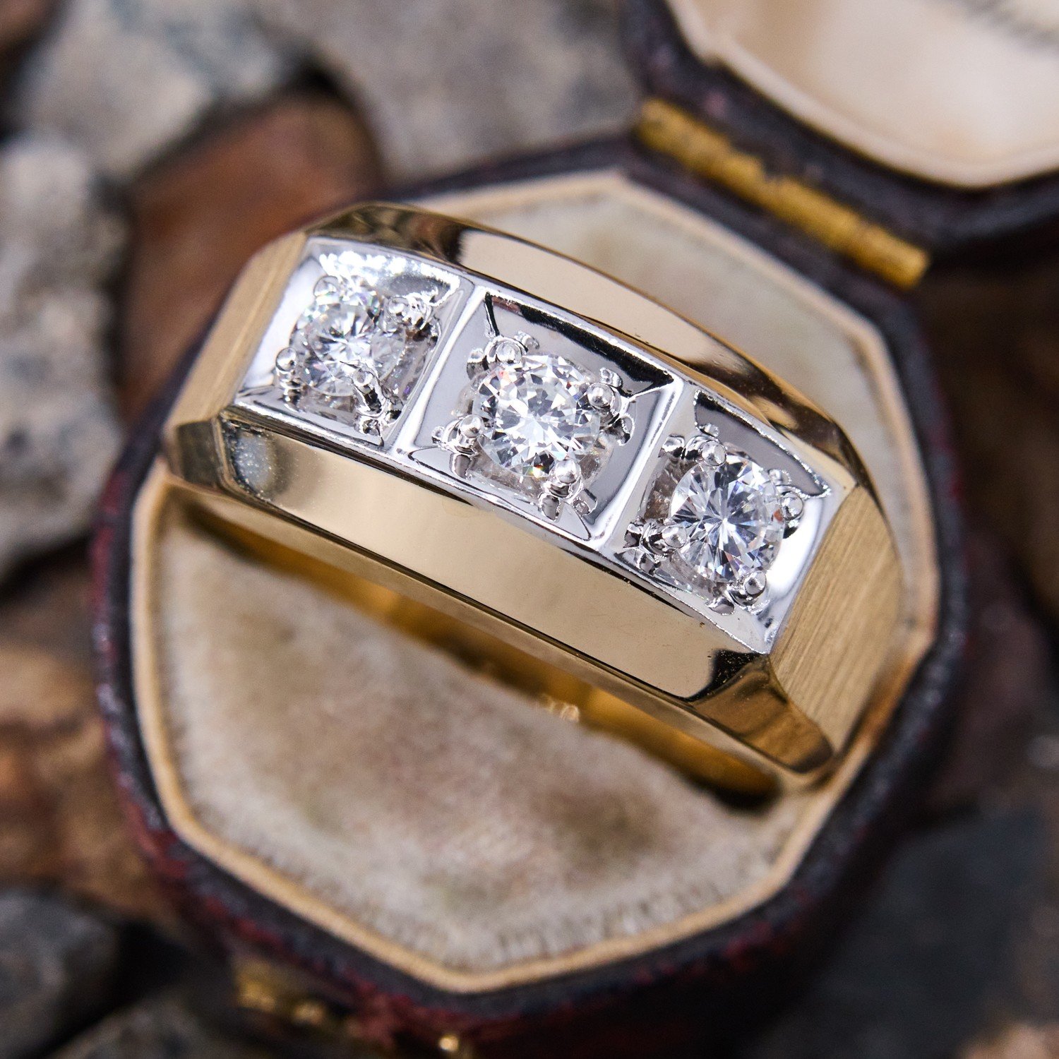 14k White Gold .75ctw Art Deco Engagement 3 Center Stone Diamond Ring |  Jewelsmith