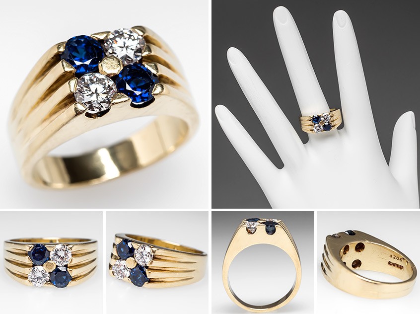 Diagnose Fakultet dør Vintage Cartier Ring Diamonds & Blue Sapphires 18K Gold