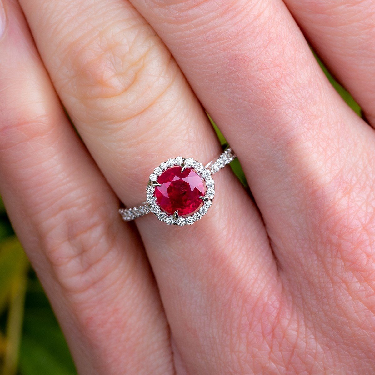 1.25 Carat Ruby Princess cut with Moissanite Diamond Engagement Bridal –  agemz