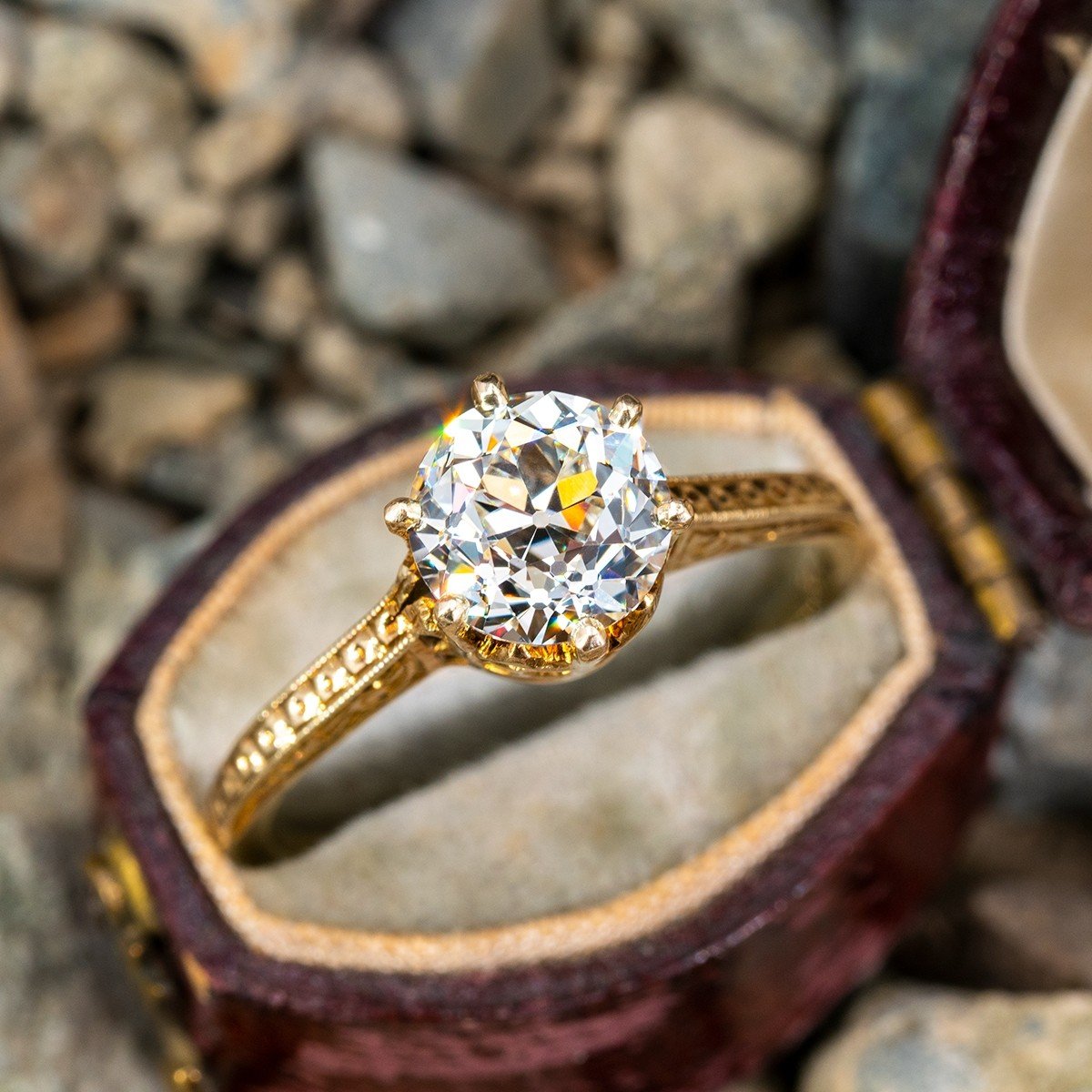 Rød moden basketball Amazing 1920s Antique Diamond Solitaire Engagement Ring 14K Yellow Gold  1.71ct J/VS2 GIA