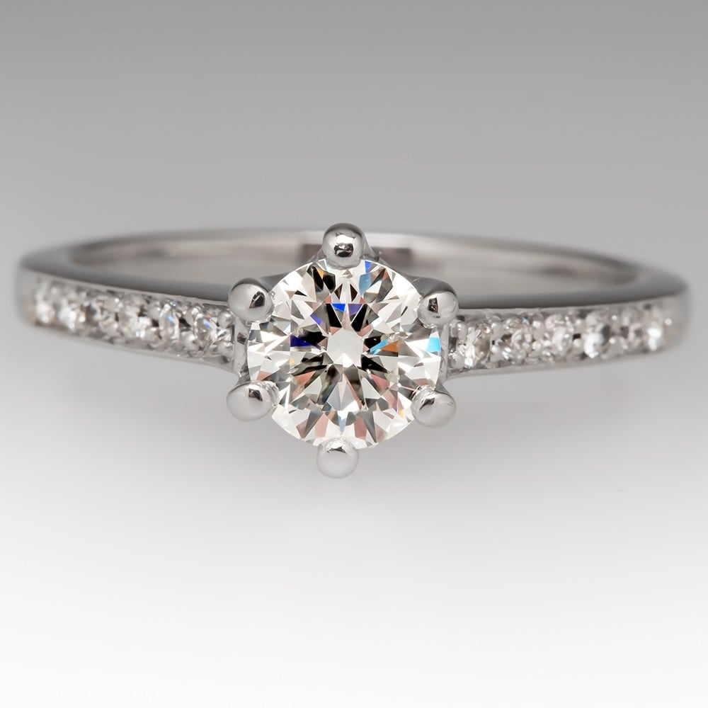 Round Diamond Halo Engagement Ring, .90 Carat Center, 14K White