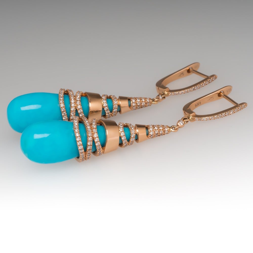 Mariah Vintage Gold Drop Earrings in Variegated Turquoise Magnesite