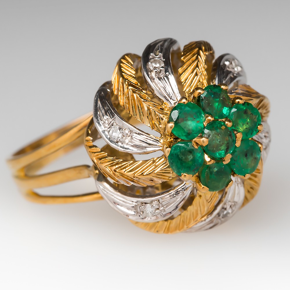 Emerald Diamond 1960's Cocktail Ring