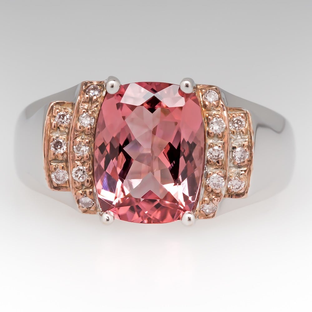 Cushion Cut 2 Carat Pink Tourmaline & Diamond Ring 18K