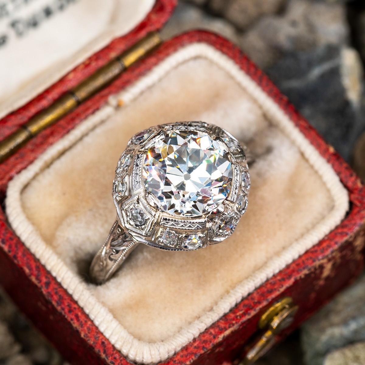 Art Deco Old European Cut Diamond Engagement Ring Platinum 2.12ct K/VS1 GIA